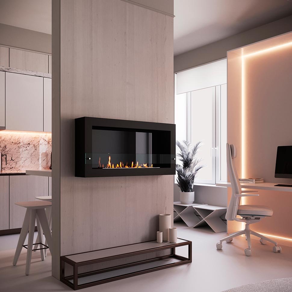 Биокамин SteelHeat WALL ONE 1100 черный, стемалит по цене 46 620 руб.