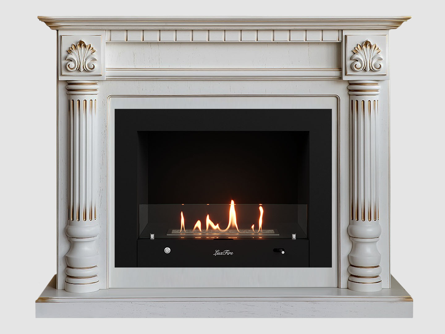 Каминный портал МДФ "Македония 1250" с биокамином Lux Fire "Фаер Бокс 4-25.5" (белый) по цене 128 700 руб.