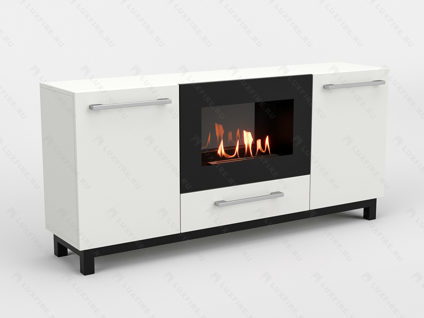 Тумба ТВ Lux Fire "Амур" напольная 1400 матовая, белая с биокамином 600 по цене 82 551 руб.
