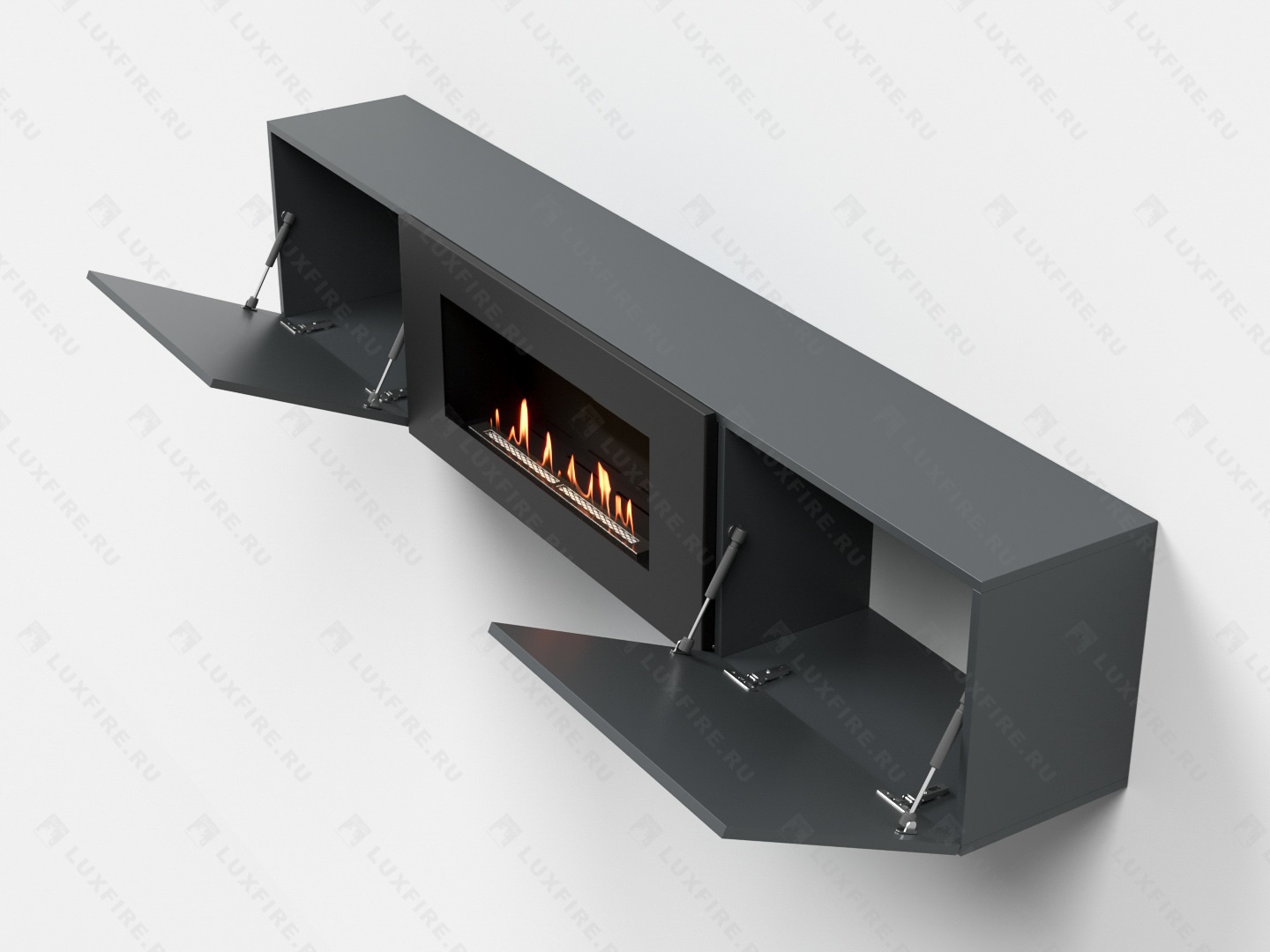 Тумба ТВ Lux Fire "Ладога" настенная 1800 матовая, графит с биокамином 900 по цене 89 397 руб.