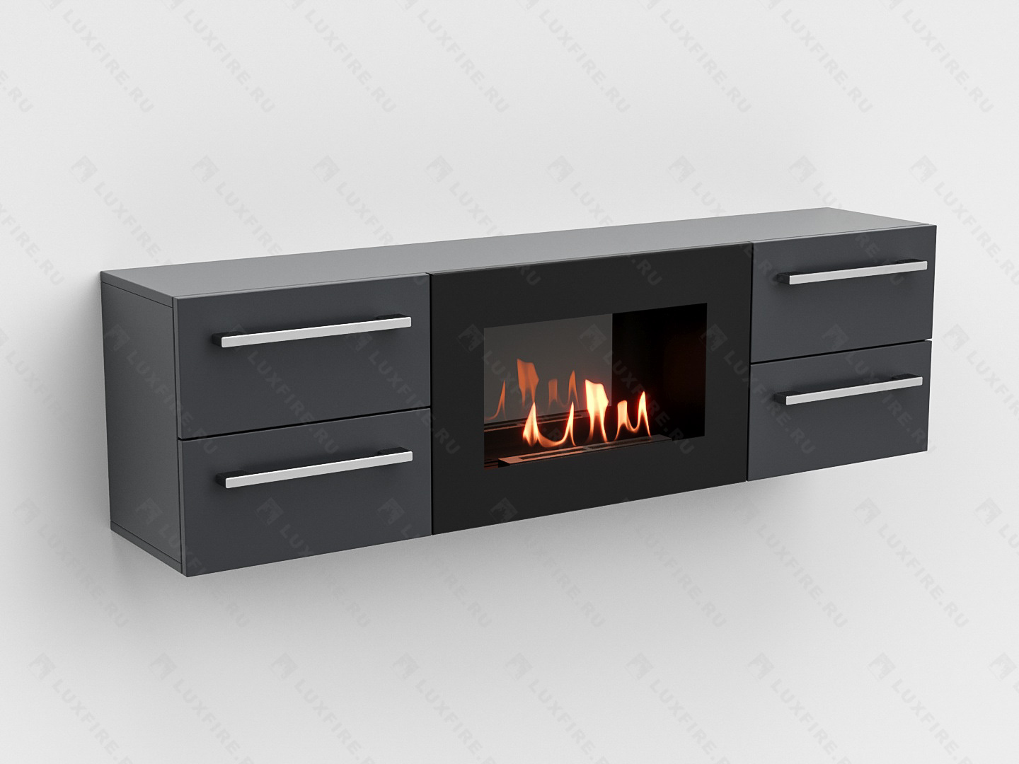 Тумба ТВ Lux Fire "Нева" настенная 1400 матовая, графит,с биокамином 600